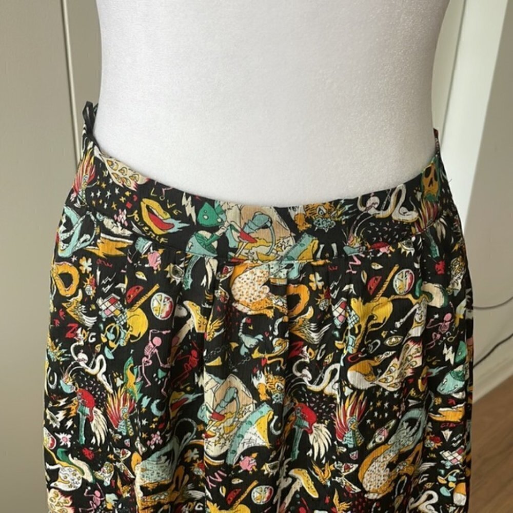 Zadig & Voltaire Skull Print High Low Midi Skirt Lace Hem Boho Gothic Designer - Picture 6 of 15